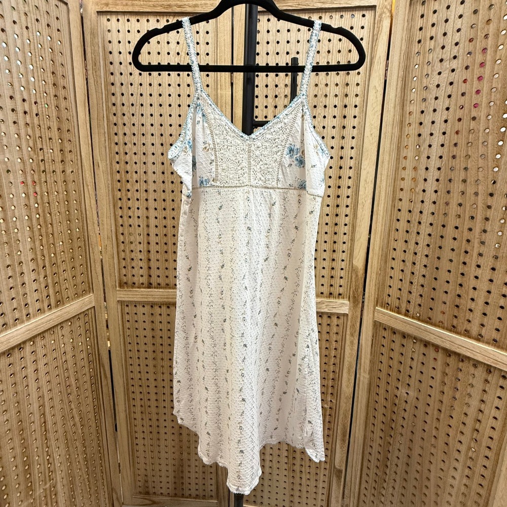 Carole Hochman White Floral Lace Trim Cotton Blend Sleeveless Dress‎